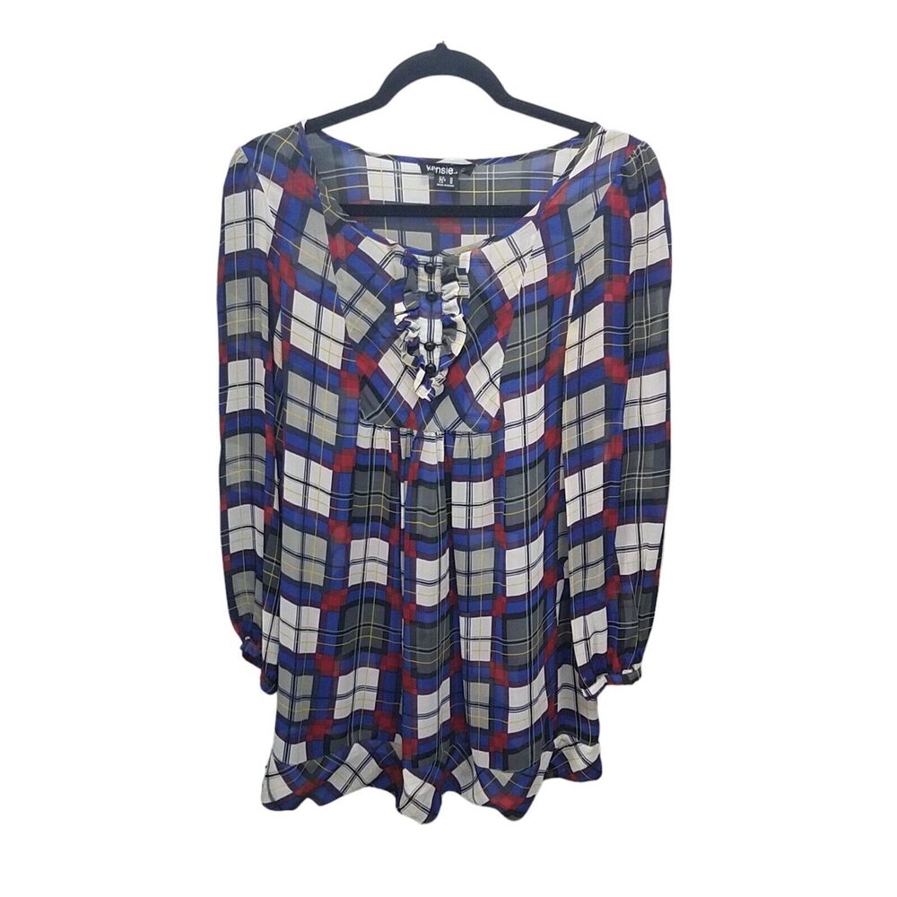 Kensie Womens Sz M Multicolor Geometric Long Sleeve Long Blouse